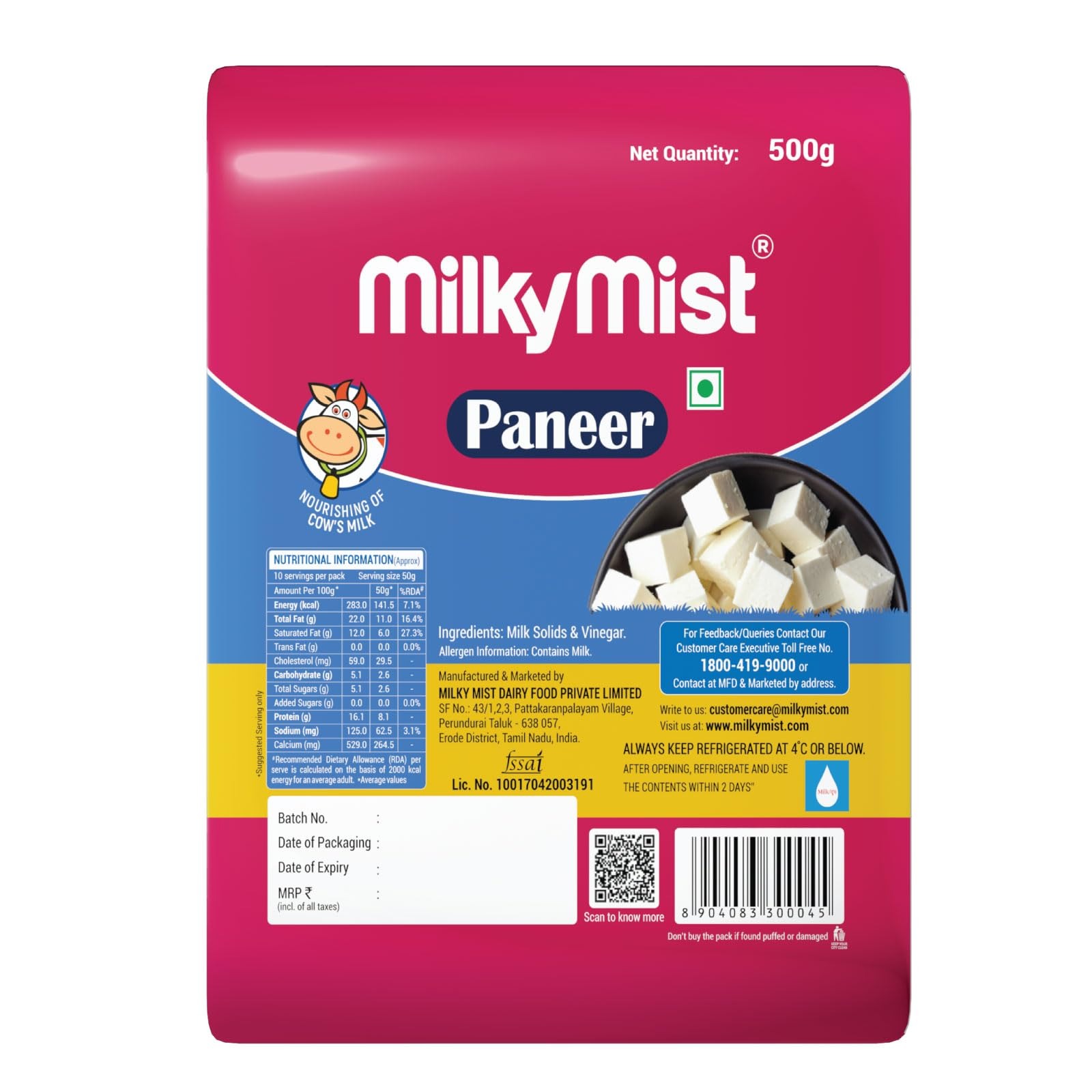 Milky Mist Fresh Paneer – Multiple Pack Sizes