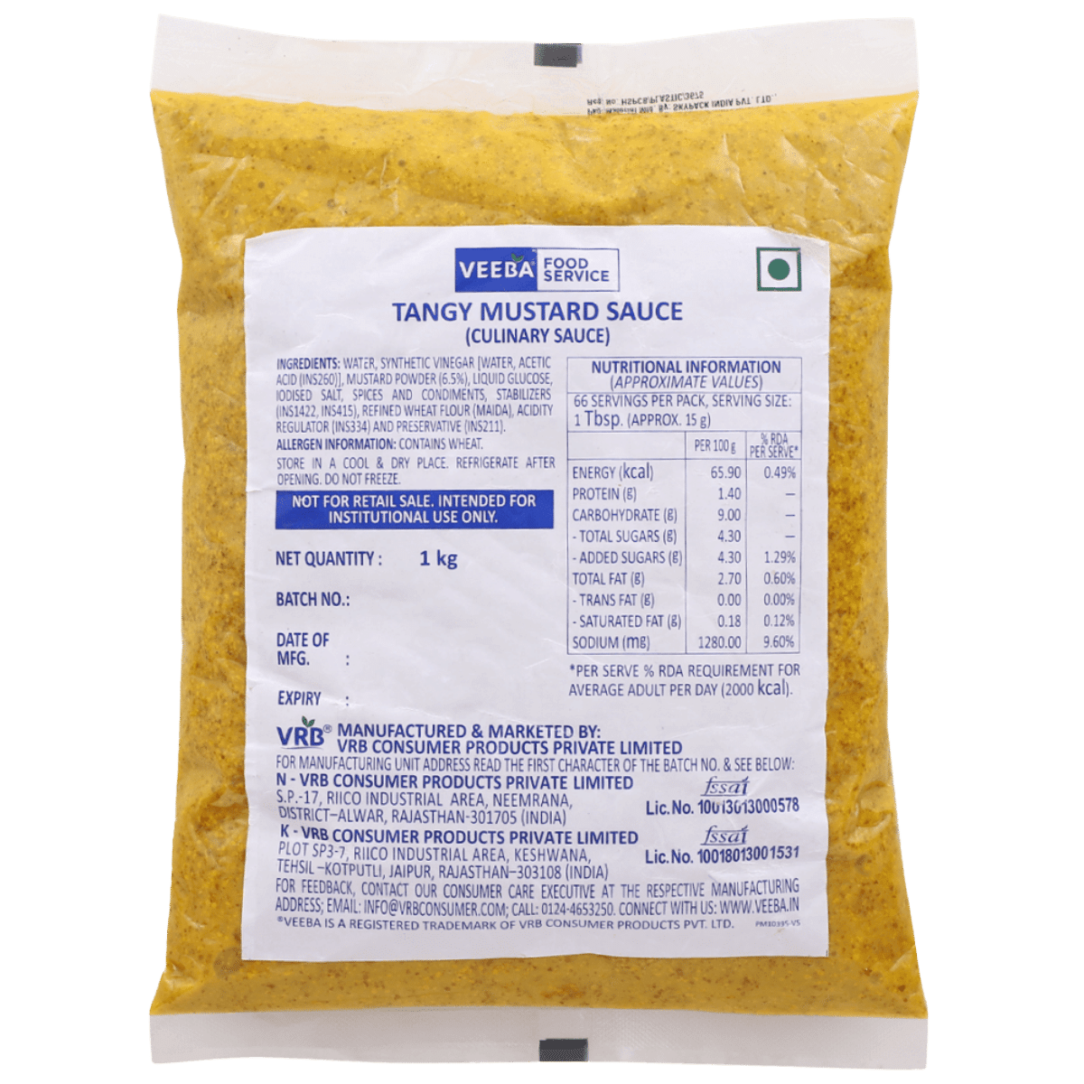 Veeba Tangy Mustard Sauce 1 kg