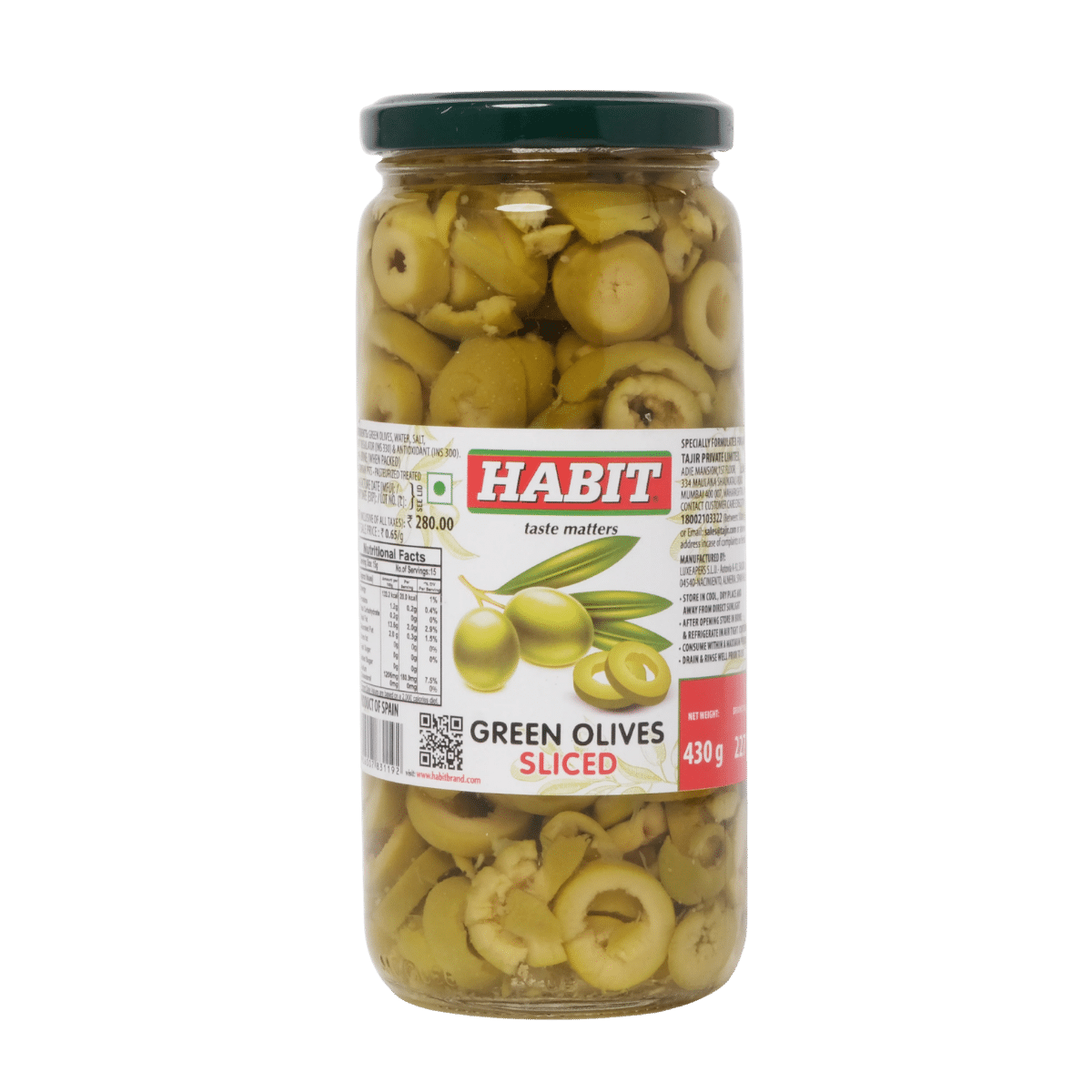 Habit Green Sliced Olives 430gm - 3kg