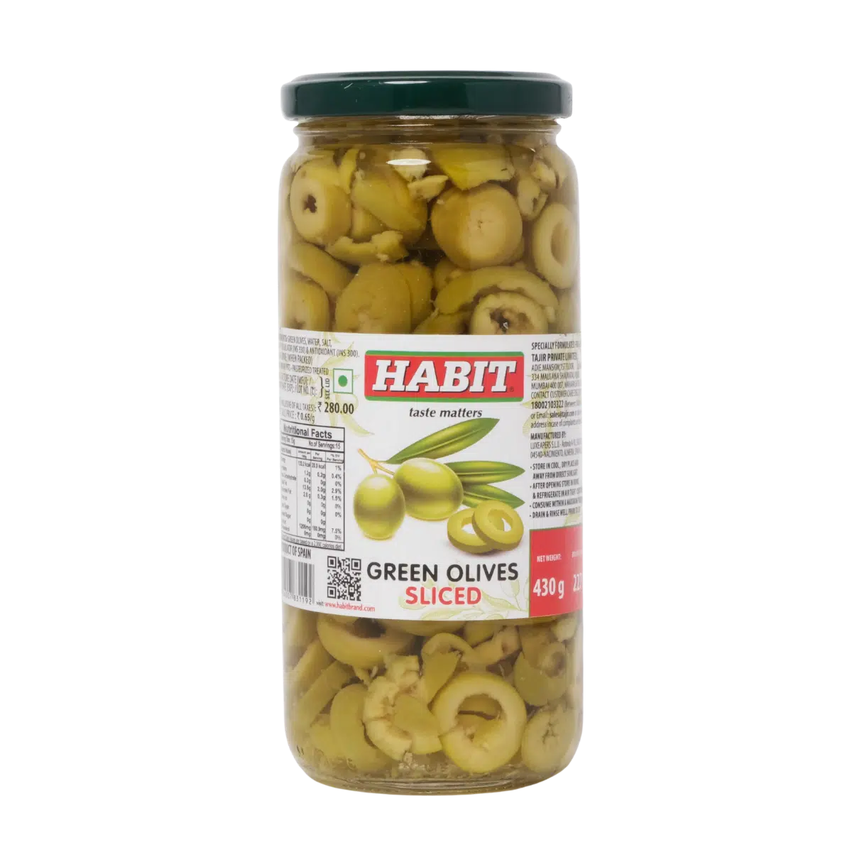 Habit Green Sliced Olives 430gm - 3kg